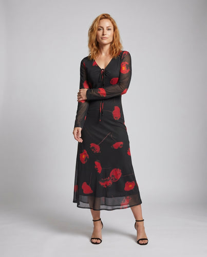 Damen Kleid mit tiefem Ausschnitt und floralen Motiven EB