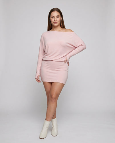 Damen Lässiges Minikleid mit weitem Ausschnitt und langen Ärmeln EB