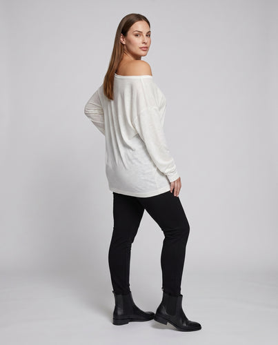 Damen lässiges Oversized-Shirt mit weitem Ausschnitt und langen Ärmeln EB