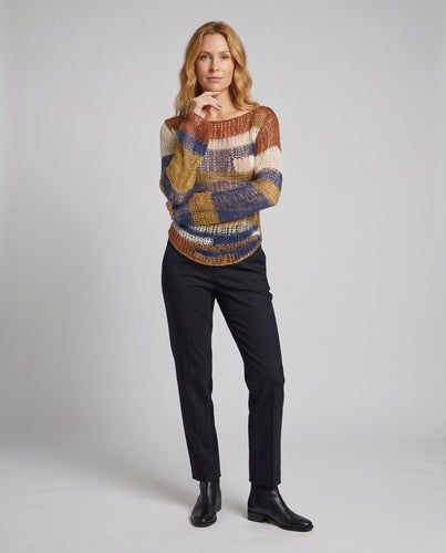 Damen luftiger Häkelpullover mit weitem Schnitt und langen Ärmeln EB