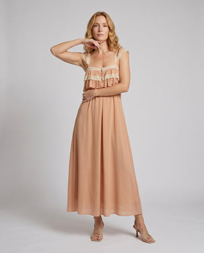 Damen luftiges Maxikleid mit romantischen Rüschendetails EB