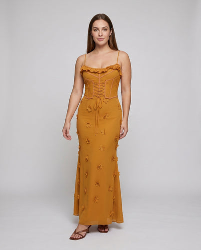 Damen Maxikleid mit filigranem Schnitt und verspielten Details EB