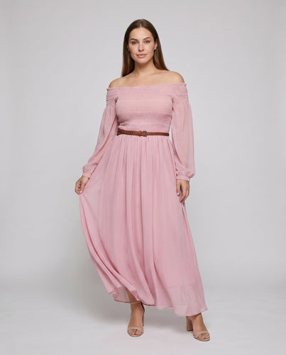 Damen Maxikleid mit schulterfreiem Design und luftiger Rockpartie EB