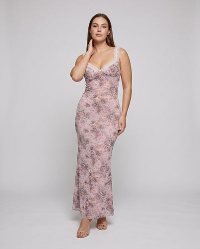 Damen Maxikleid mit zarten Spitzenakzenten und floralem Design EB