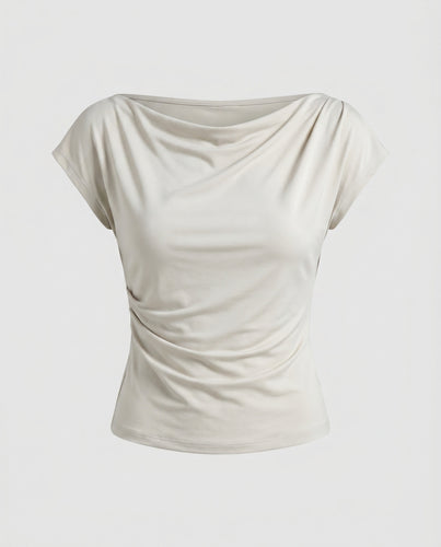 Damen Off-Shoulder Oberteil mit kreativem Drapierungsdesign EB
