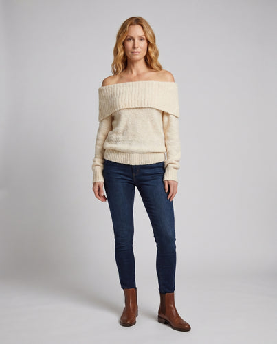 Damen Off-Shoulder Pullover mit strukturiertem Strickmuster EB