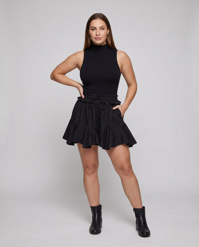 Damen Oversize Top mit hochgeschlossenem Kragen und elastischem Bund EB