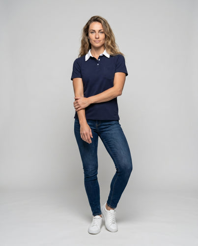 Damen Poloshirt mit klassischem Kragen und Brusttasche EB