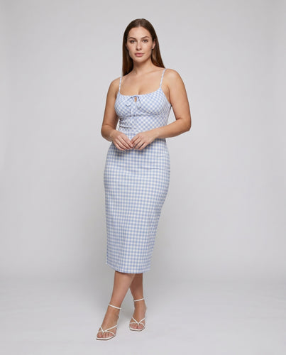 Damen Sommerkleid mit verspieltem Karo-Design und raffinierter Raffung EB