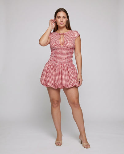 Damen Sommerliches Karokleid mit taillierter Silhouette und Knotendetail EB