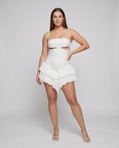 Damen Sommerliches Mini-Kleid mit Rüschen und Cut-Outs EB