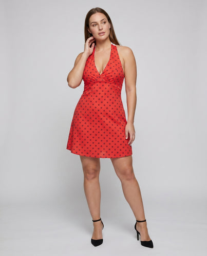 Damen Spaghettiträgerkleid mit tiefem V-Ausschnitt und stilvollem Punkte-Design EB