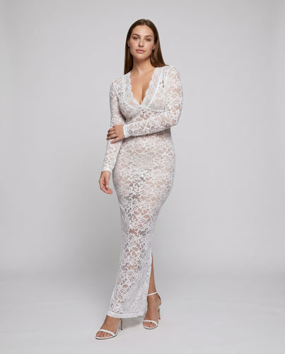 Damen Spitzenkleid mit tiefem V-Ausschnitt und langem Schnitt EB