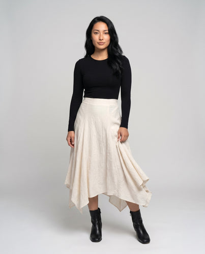 Damen asymmetrischer Midi-Rock mit zartem Fall und hochwertigen Details EB