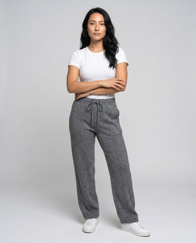 Damen Bequeme Grobstrickhose mit elastischem Bund und Knopfdetails EB