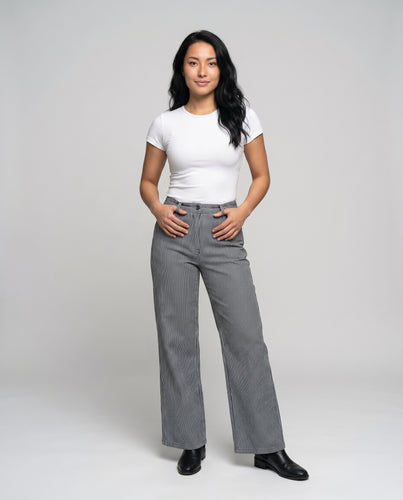 Damen Bequeme und moderne High-Waist-Hose mit Streifenmuster EB