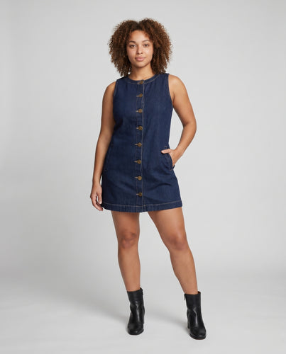 Damen Denim-Kleid im klassischen A-Linien-Schnitt mit knöpfbarer Front EB