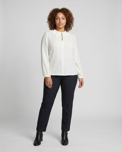Damen Elegante Bluse mit hohem Kragen und schmalem Schnitt EB
