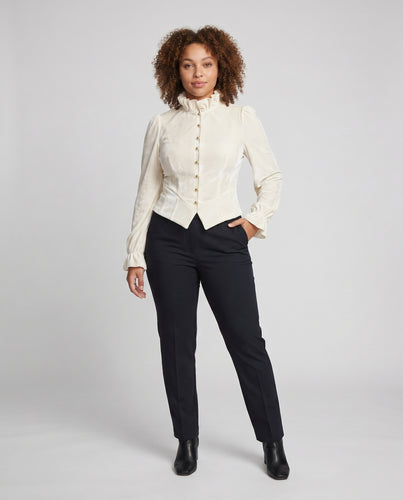 Damen elegante Bluse mit voluminösen Ärmeln und dekorativen Knöpfen EB