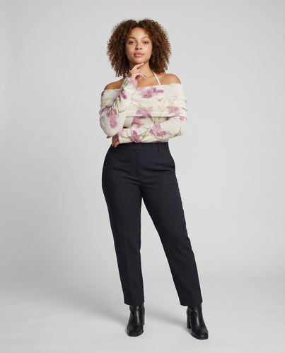Damen Elegante Off-Shoulder Strickbluse mit floralem Muster EB