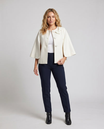 Damen elegante und luftig geschnittene Cape-Jacke mit Knopfdetails EB
