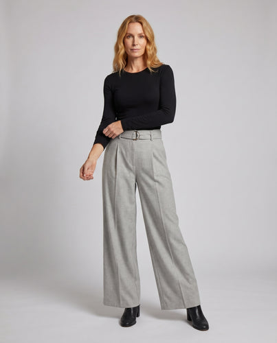Damen elegante weite High-Waist-Hose mit Gürtel EB