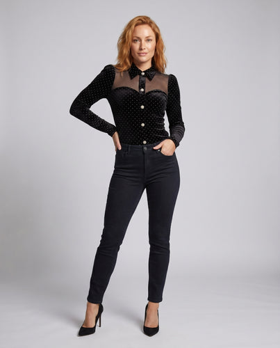 Damen Elegantes Oberteil mit transparenten Einsätzen und Rüschen EB