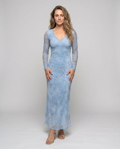 Damen Fließendes Maxi-Kleid mit vorteilhaftem V-Ausschnitt und eleganten Volantärmeln EB