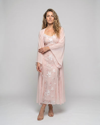 Damen Hochwertiges Abendkleid mit floralem Spitzen-Overlay und feinen Trägern EB