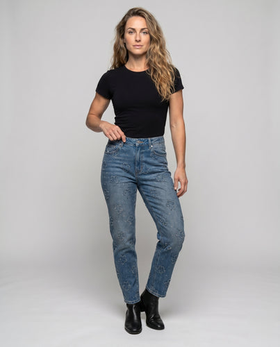 Damen Jeans mit modischem Blumenmuster EB