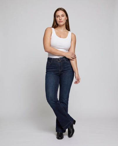 Damen Jeans mit weitem Bein und verstellbarem Gürtel EB
