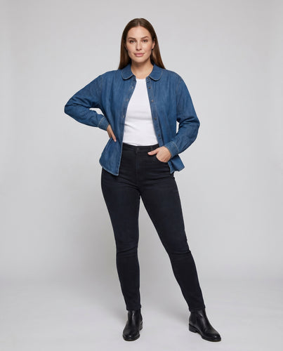 Damen Jeanshemd mit klassischem Kragen und knöpfbarem Vorderteil EB