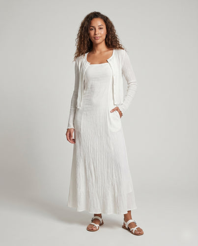Damen Langärmliges Maxikleid aus luftiger Baumwolle mit eleganten Details EB