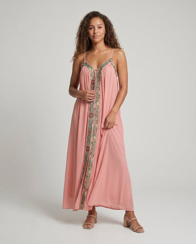 Damen Maxi-Kleid mit verspieltem V-Ausschnitt und eleganten Details EB
