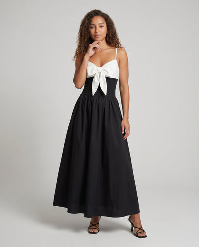 Damen Maxikleid mit dekorativem Schleifen-Ausschnitt EB