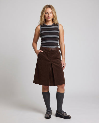 Damen Midirock aus hochwertigem Wildleder mit elegantem Schlitz und Taillengürtel EB