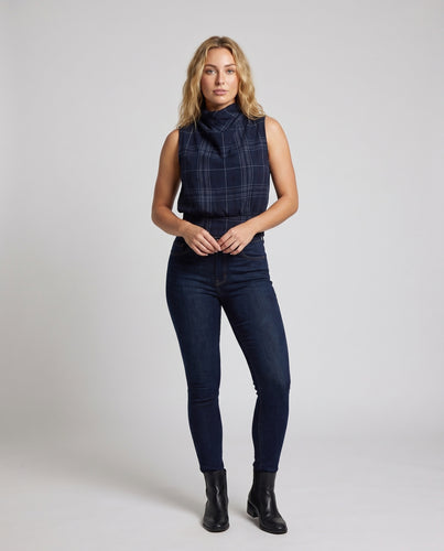 Damen Modisches Crop-Top mit elegantem Stehkragen und Karomuster EB