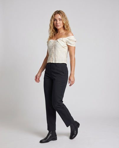 Damen Off-Shoulder Bluse mit dekorativen Puffärmeln und Knopfverschluss EB