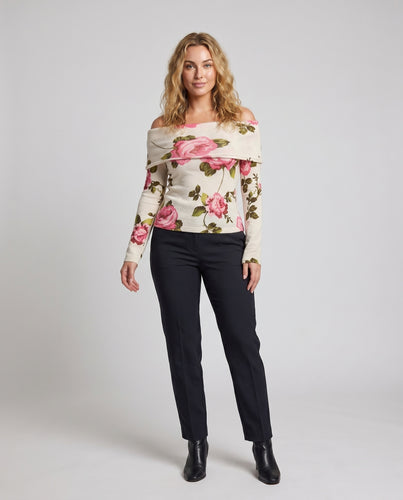 Damen Off-Shoulder Pullover mit floralem Muster EB
