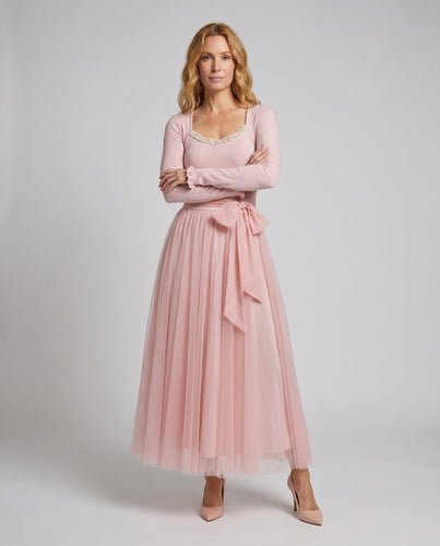 Damen schickes Maxikleid mit Taillengürtel und Rüschendetails EB