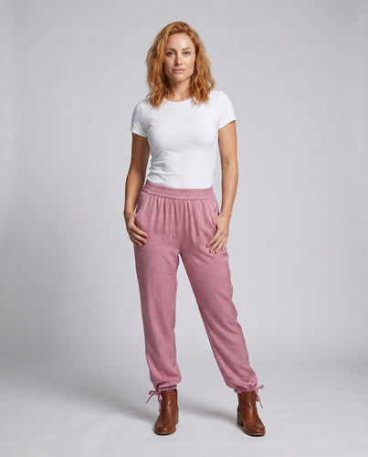 Damen Bequeme Chinohose mit Gummizug und modischen Bändern EB