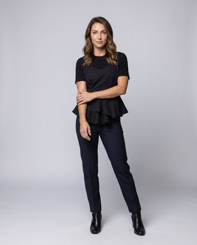 Damen Bluse mit peplum Schnitt und dekorativen Schulterriemen EB