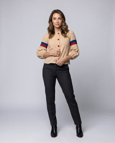 Damen Bluse mit Puffärmeln und dekorativen Knöpfen EB