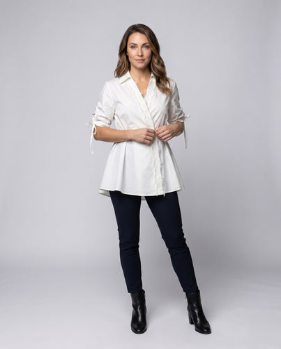 Damen Bluse mit Rüschendetails und Bindebändern EB
