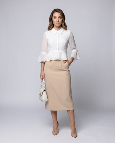 Damen Bluse mit Rüschendetails und gepufften Ärmeln EB
