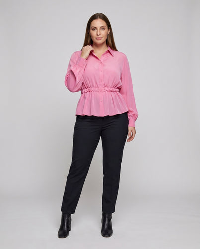 Damen einzigartige Chiffonbluse mit angehobenem Bund und elegantem Schnitt EB