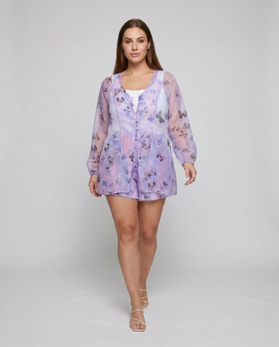 Damen Elegant gemusterte Blusen-Shorts Kombination EB