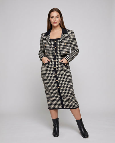 Damen Elegante Blazer-Kleider-Kombination mit Kontrastdetails EB