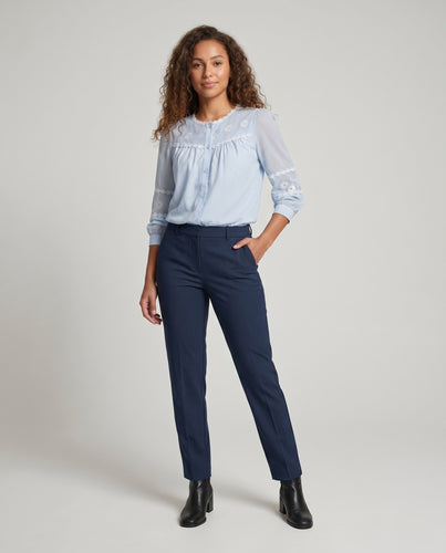 Damen Elegante Bluse mit gestickten Blumen und transparenter Ärmel EB