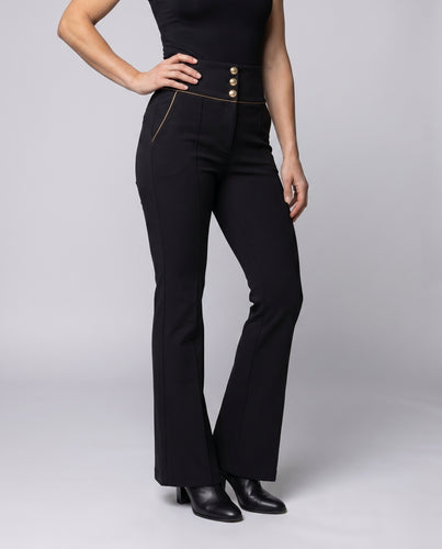 Damen Elegante Hochbundhose mit dekorativen Knopfdetails EB